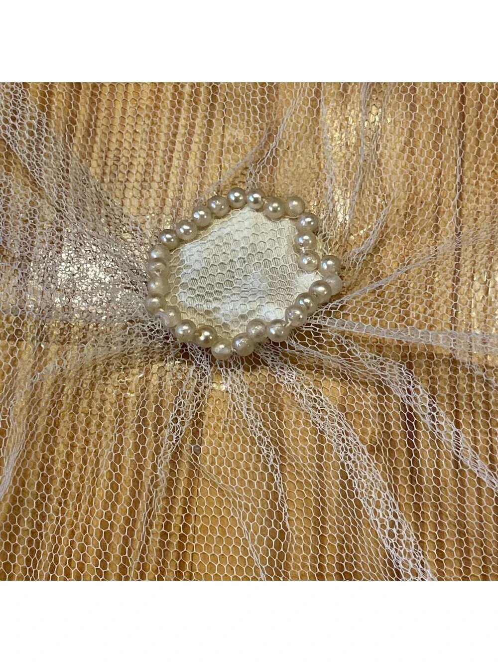 VTG 1960s Barbie Handmade Wedding Dress Faux Pearls, Veil, Slip,